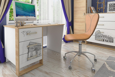 Сити СТЛ.336.05 Стол компьютерный Бело-серый/Дуб небраска. Фото №2