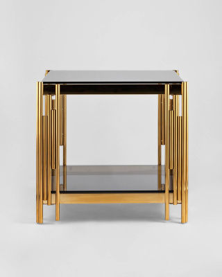 Журнальный столик 55*55 ГЭТСБИ золото стекло smoke. Фото