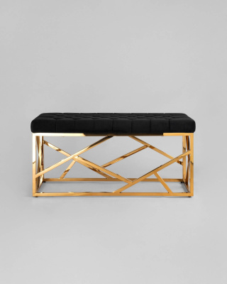 Банкетка-скамейка АРТ ДЕКО велюр черный сталь золото. Фото №4