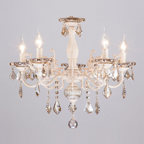 Подвесная люстра Eurosvet Elisha 3281/5 белый с золотом/тонированный хрусталь Strotskis. Фото №1