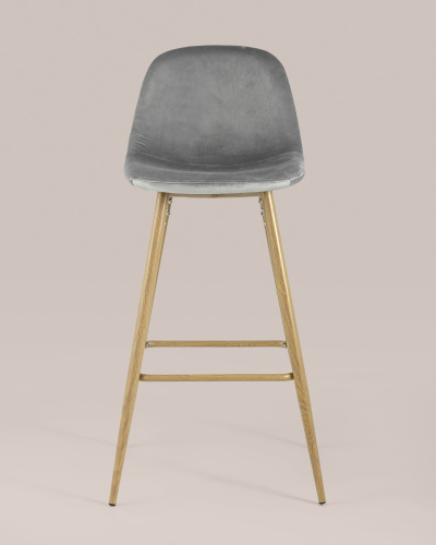 Стул барный Валенсия велюр серый ножки цвет дерево. Фото №5