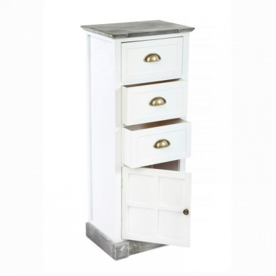 Комод с тремя ящиками и дверцей цвет каркаса Белый / Серый состаренный фото Комод с тремя ящиками и дверцей цвет каркаса Белый / Серый состаренный. Фото №2